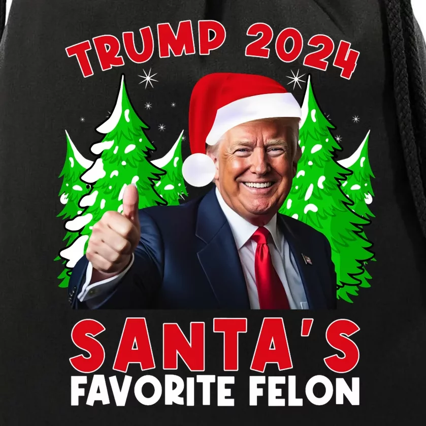 SantaS Favorite Felon Funny Christmas Trump Santa Hat Drawstring Bag