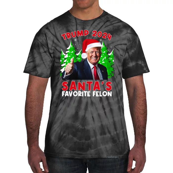 SantaS Favorite Felon Funny Christmas Trump Santa Hat Tie-Dye T-Shirt