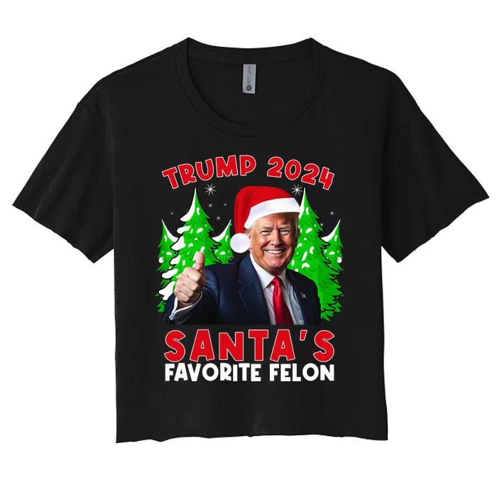 SantaS Favorite Felon Funny Christmas Trump Santa Hat Women's Crop Top Tee