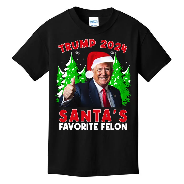 SantaS Favorite Felon Funny Christmas Trump Santa Hat Kids T-Shirt