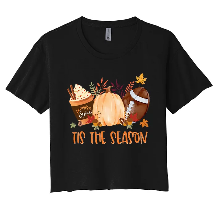 Seasonal Football Fall Thanksgiving Decor Women's Crop Top Tee