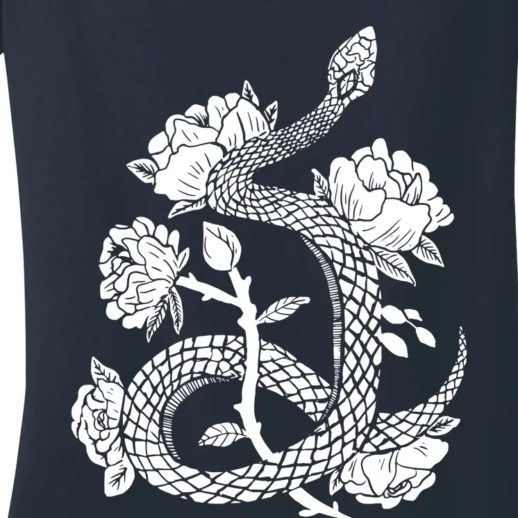 Snake Flowers Gothic Witchy Punk Women's V-Neck T-Shirt