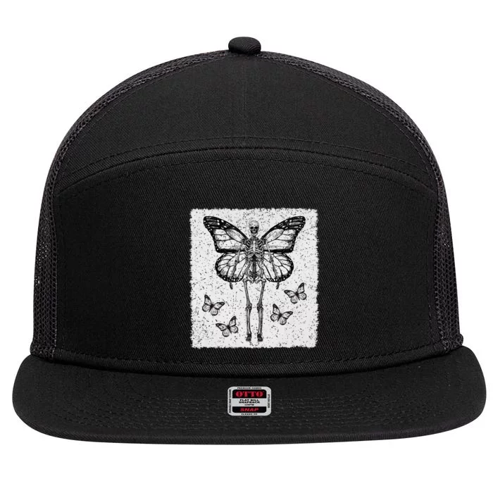 Skeleton Fairy Grunge Fairycore Aesthetic Goth Gothic 7 Panel Mesh Trucker Snapback Hat