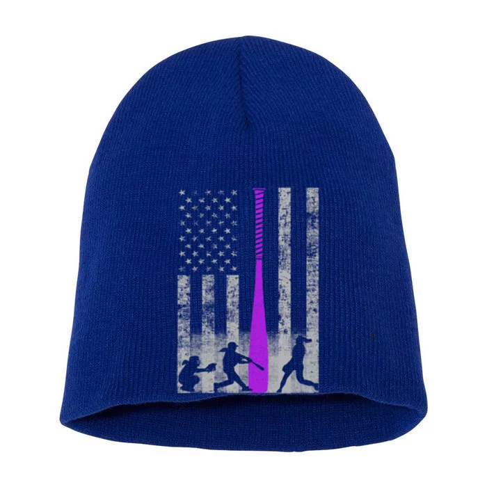 Softball Flag Gift Purple Softball Bat Short Acrylic Beanie