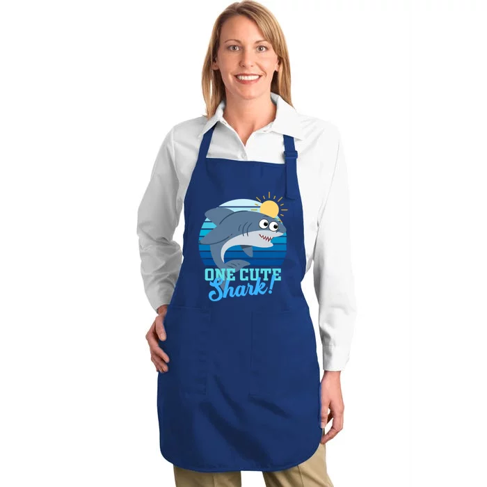 Shark Funny Gift Mommy Daddy Shark Awareness Day Great Gift Full-Length Apron With Pocket