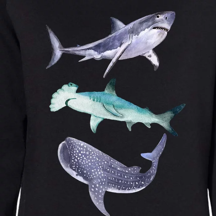 Shark Fans Great White Hammerhead And Whale Shark Lover Womens California Wash Sweatshirt