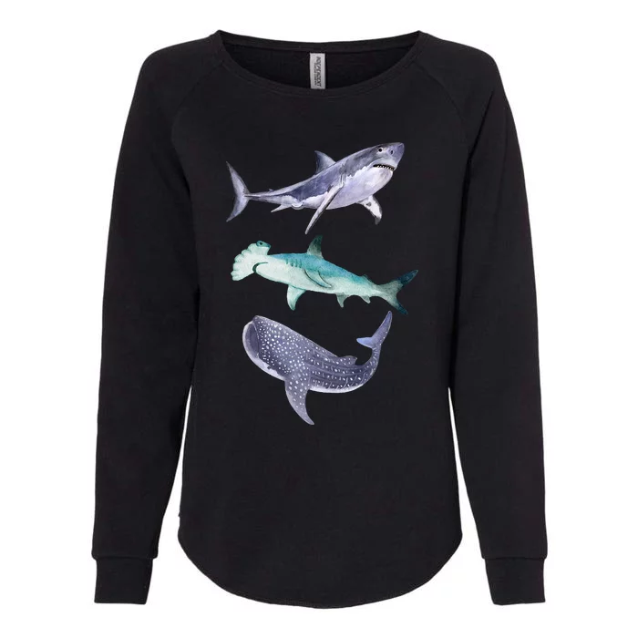 Shark Fans Great White Hammerhead And Whale Shark Lover Womens California Wash Sweatshirt