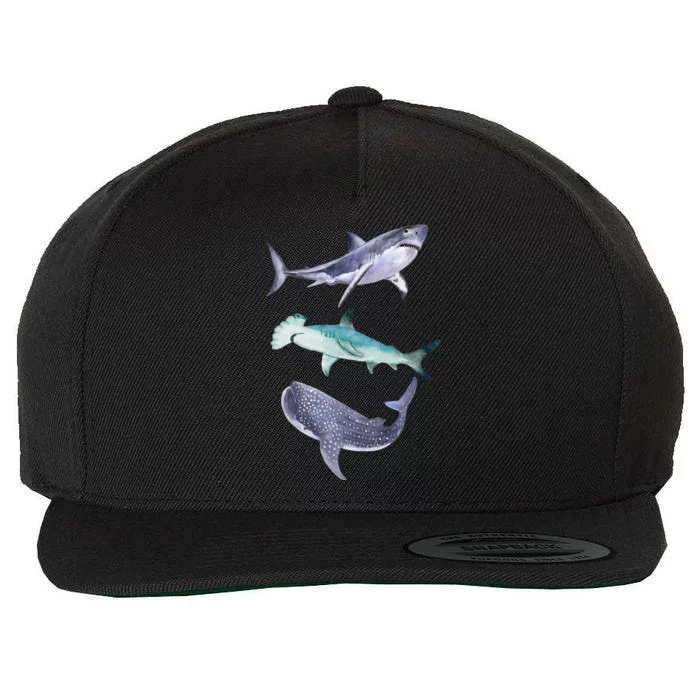 Shark Fans Great White Hammerhead And Whale Shark Lover Wool Snapback Cap