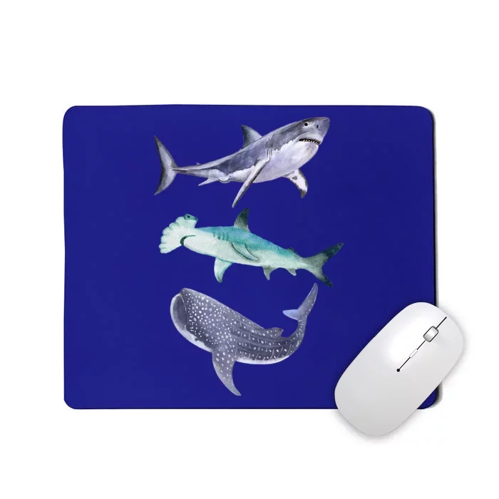 Shark Fans Great White Hammerhead And Whale Shark Lover Mousepad