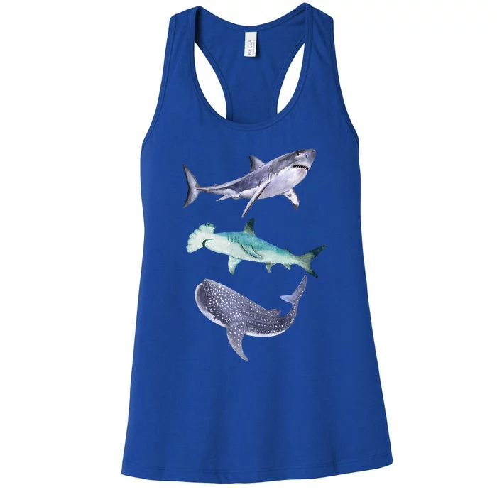 Shark Fans Great White Hammerhead And Whale Shark Lover Women's Racerback Tank