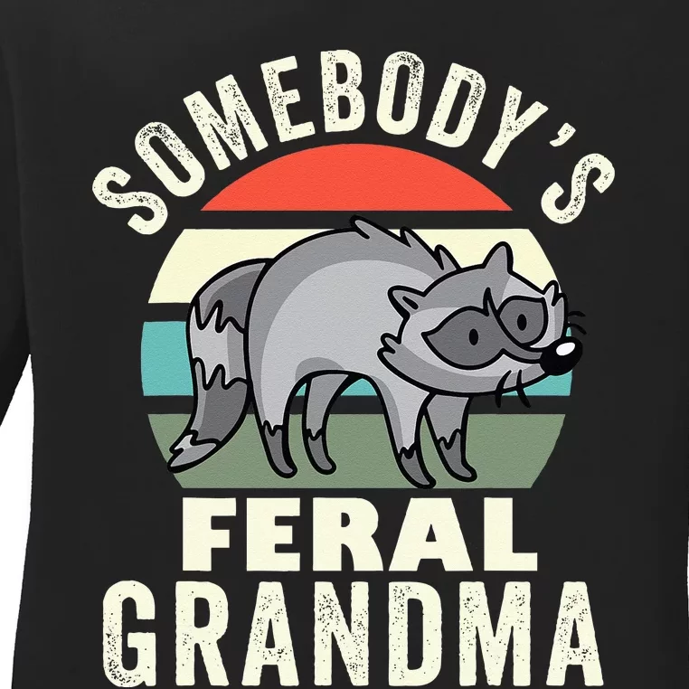 Somebodys Feral Grandma Wild Grandmother Family Retro Ladies Long Sleeve Shirt