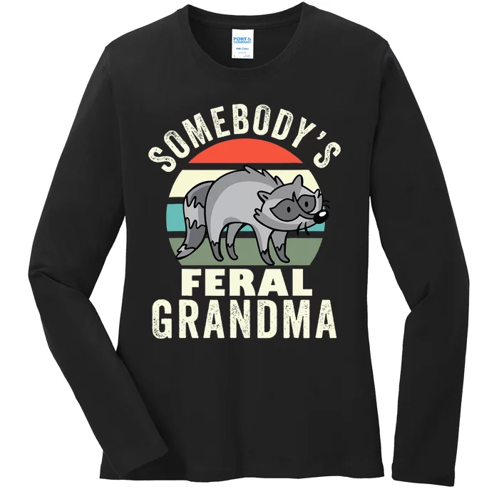 Somebodys Feral Grandma Wild Grandmother Family Retro Ladies Long Sleeve Shirt