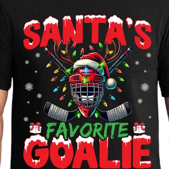 Santa’S Favorite Goalie Christmas Hockey Santa Hat Funny Gift Pajama Set