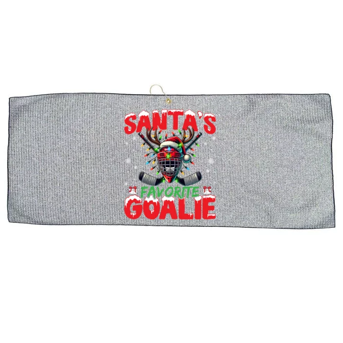 Santa’S Favorite Goalie Christmas Hockey Santa Hat Funny Gift Large Microfiber Waffle Golf Towel