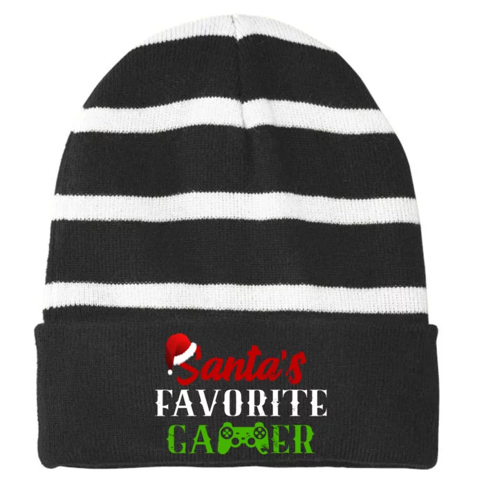 Santa's Favorite Gamer Striped Beanie with Solid Band