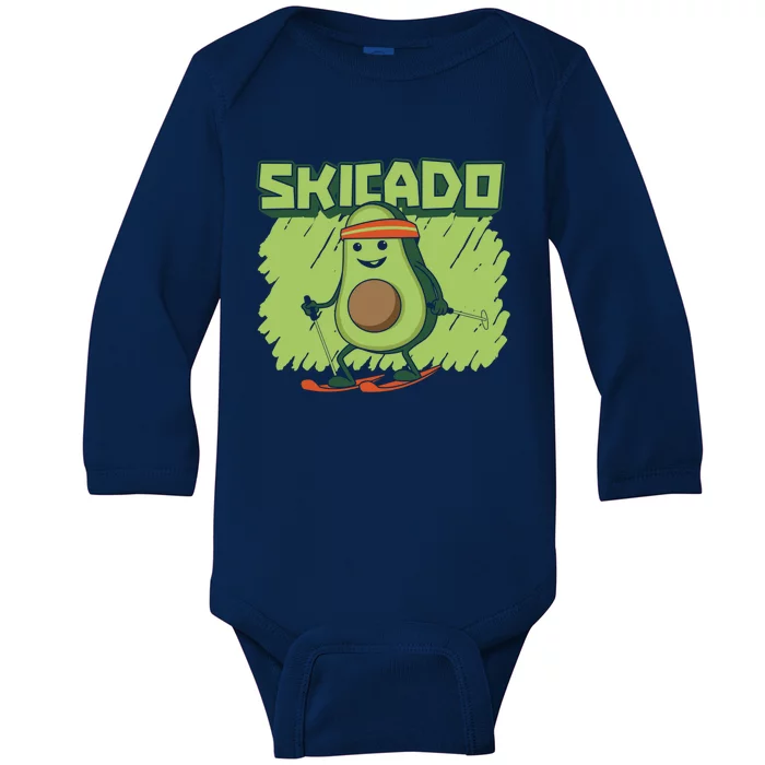 Skicado Funny Gift Winter Snow Sports Skier Ski Mountains Skiing Gift Baby Long Sleeve Bodysuit