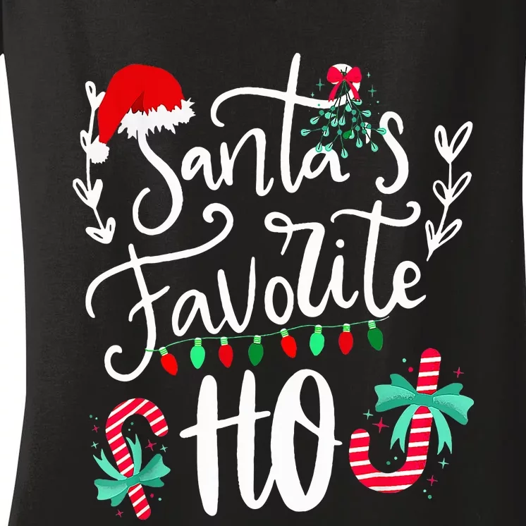 Santas Favorite Ho Funny Christmas Santa Hat Xmas Pajamas Women's V-Neck T-Shirt