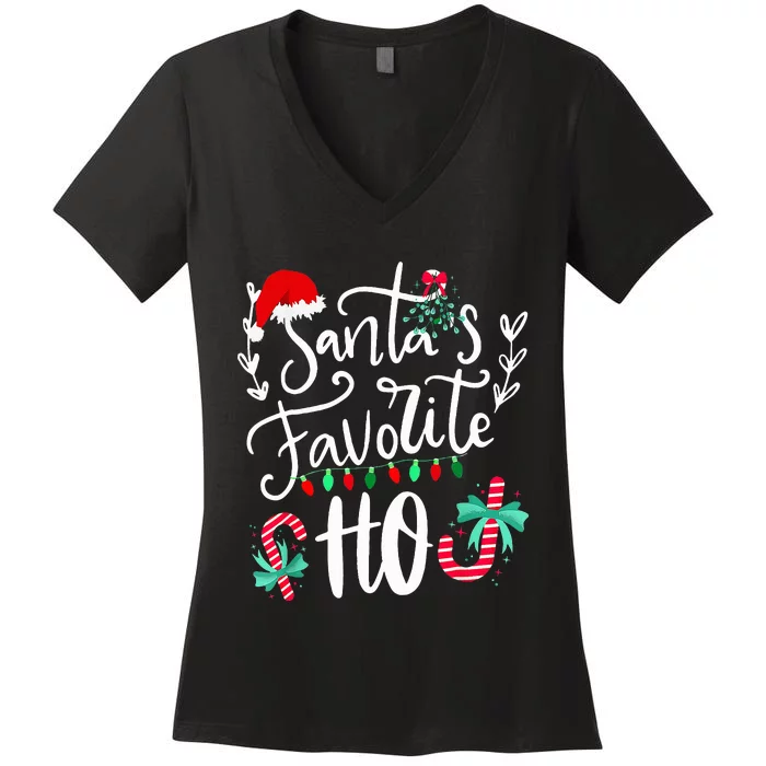 Santas Favorite Ho Funny Christmas Santa Hat Xmas Pajamas Women's V-Neck T-Shirt