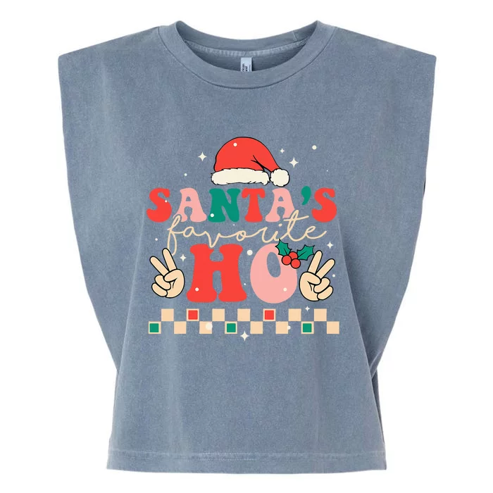 Santa's Favorite Ho Retro Christmas Holiday Sweater Garment-Dyed Women's Muscle Tee