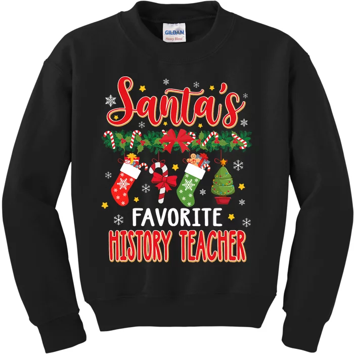 SantaS Favorite History Teacher Santa Hat Xmas Kids Sweatshirt