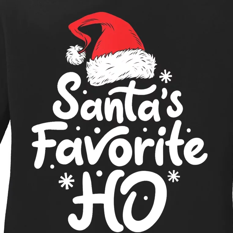 Santa's Favorite Ho Funny Christmas Women Xmas Santa Hat TShirt Ladies Long Sleeve Shirt