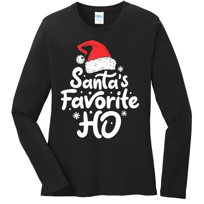 Santa's Favorite Ho Funny Christmas Women Xmas Santa Hat TShirt Ladies Long Sleeve Shirt