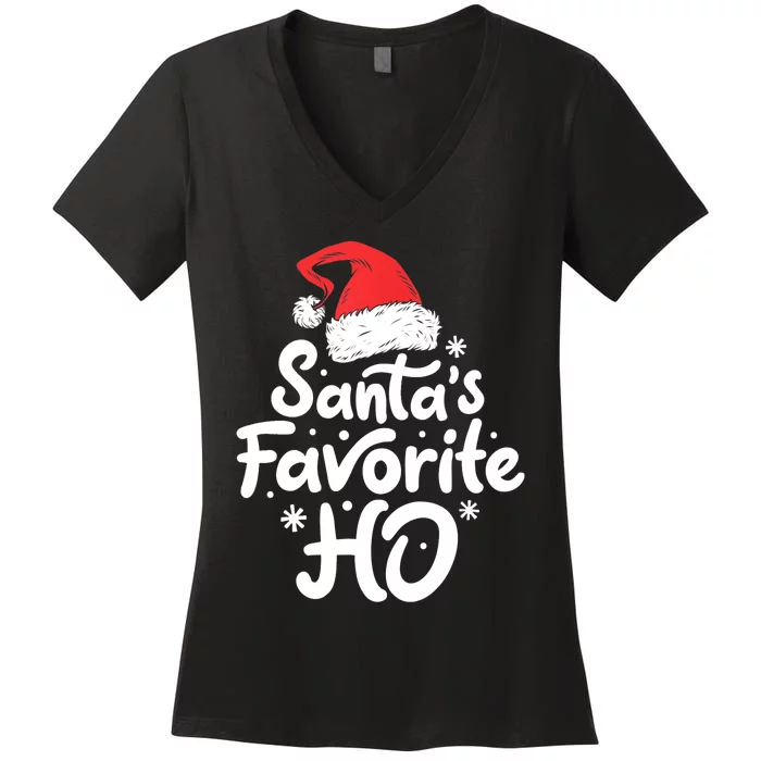 Santa's Favorite Ho Funny Christmas Women Xmas Santa Hat TShirt Women's V-Neck T-Shirt