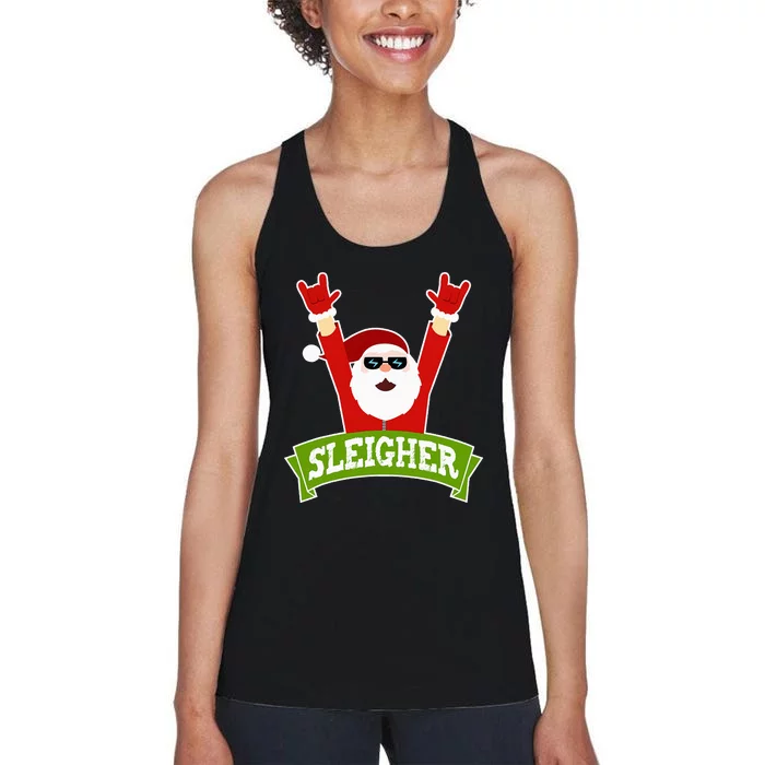 Sleigher Funny Heavy Metal Music Santa Christmas Women's Racerback Tank