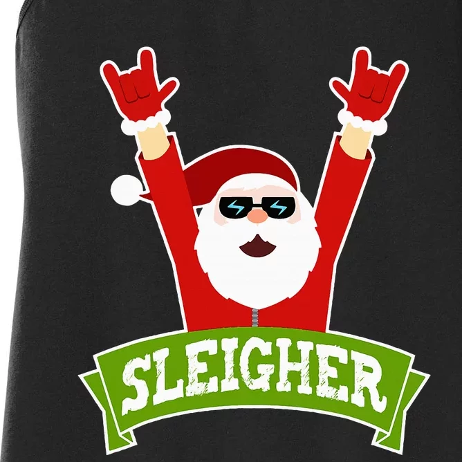 Sleigher Funny Heavy Metal Music Santa Christmas Women's Racerback Tank