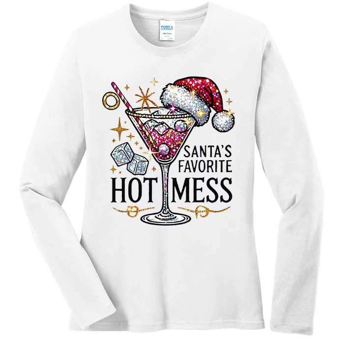 SantaS Favorite Hot Mess Funny Margarita Ladies Long Sleeve Shirt