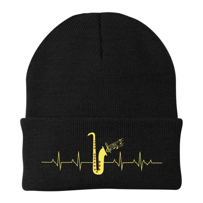 Saxophone Funny Heartbeat EKG Puls Heart Rate Sax Musician Knit Cap Winter Beanie