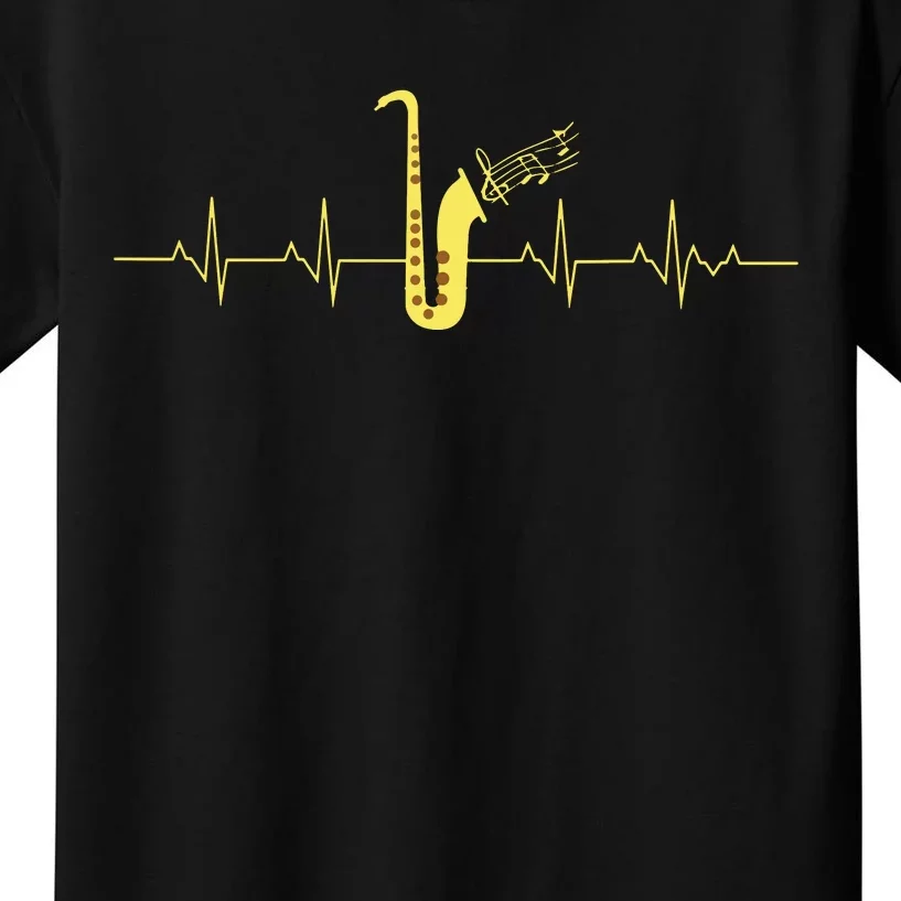 Saxophone Funny Heartbeat EKG Puls Heart Rate Sax Musician Kids T-Shirt