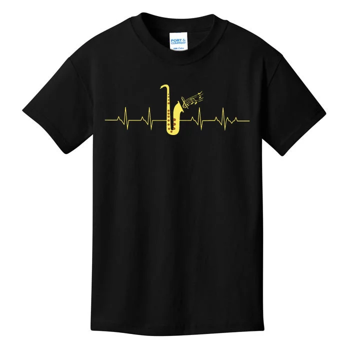 Saxophone Funny Heartbeat EKG Puls Heart Rate Sax Musician Kids T-Shirt