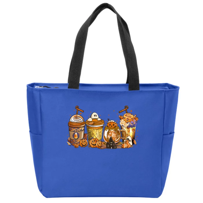 Scary Fall Halloween Horror Iced Coffee Pumpkin Spice Autumn Funny Gift Zip Tote Bag