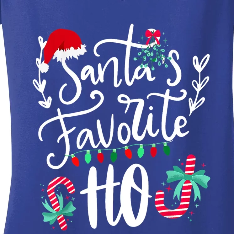 Santas Favorite Ho Funny Christmas Santa Hat Xmas Pajamas Cute Gift Women's V-Neck T-Shirt