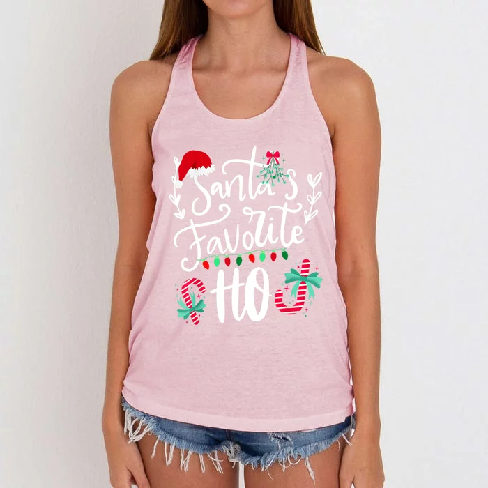 Santas Favorite Ho Funny Christmas Santa Hat Xmas Pajamas Cute Gift Women's Knotted Racerback Tank