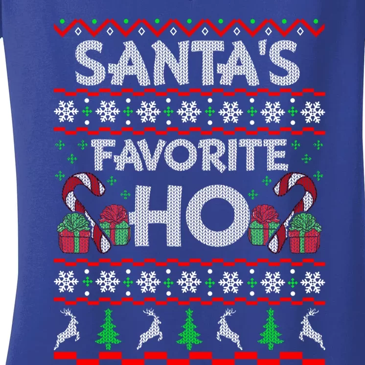 SantaS Favorite Ho Gift Xmas Ugly Christmas Sweater Cool Gift Women's V-Neck T-Shirt