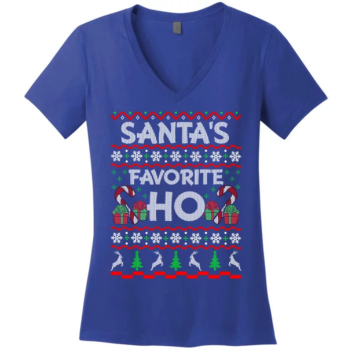 SantaS Favorite Ho Gift Xmas Ugly Christmas Sweater Cool Gift Women's V-Neck T-Shirt