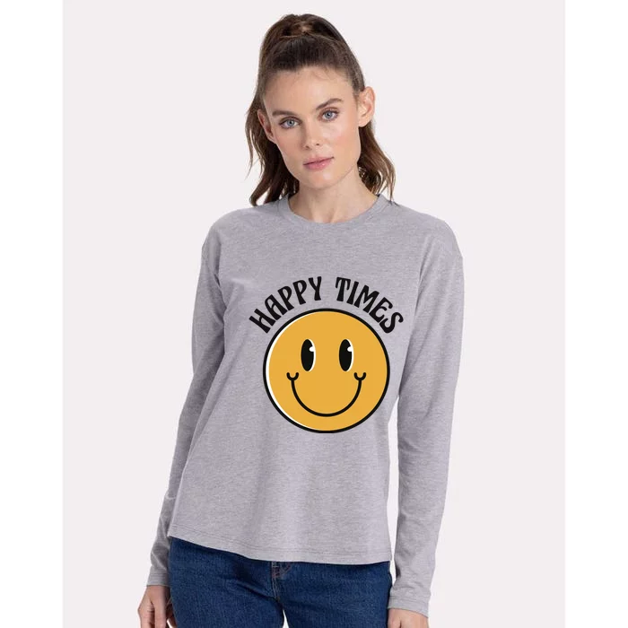 Smiley Face Happy Times Womens Cotton Relaxed Long Sleeve T-Shirt