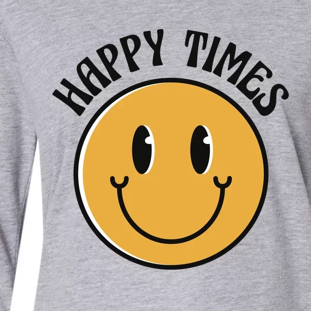 Smiley Face Happy Times Womens Cotton Relaxed Long Sleeve T-Shirt