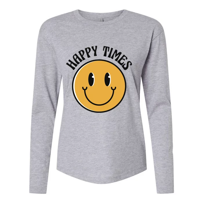 Smiley Face Happy Times Womens Cotton Relaxed Long Sleeve T-Shirt