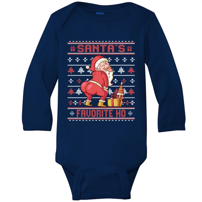 SantaS Favorite Ho Twerking Santa Offensive Ugly Sweater Gift Baby Long Sleeve Bodysuit