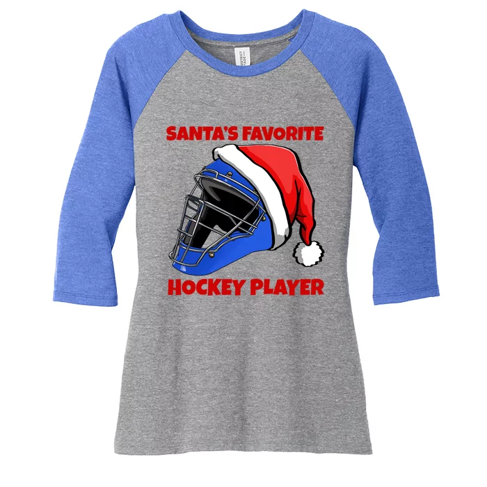 Santas Favorite Hockey Player Funny Hockey Game Gift Women's Tri-Blend 3/4-Sleeve Raglan Shirt