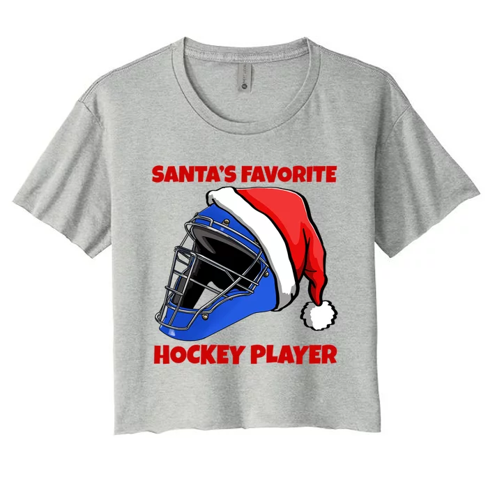 Santas Favorite Hockey Player Funny Hockey Game Gift Women's Crop Top Tee