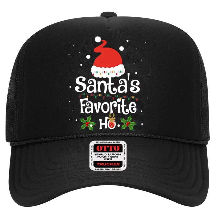 SANTA'S FAVORITE HO Xmas Christmas Santa Hat Lights Gifts High Crown Mesh Trucker Hat