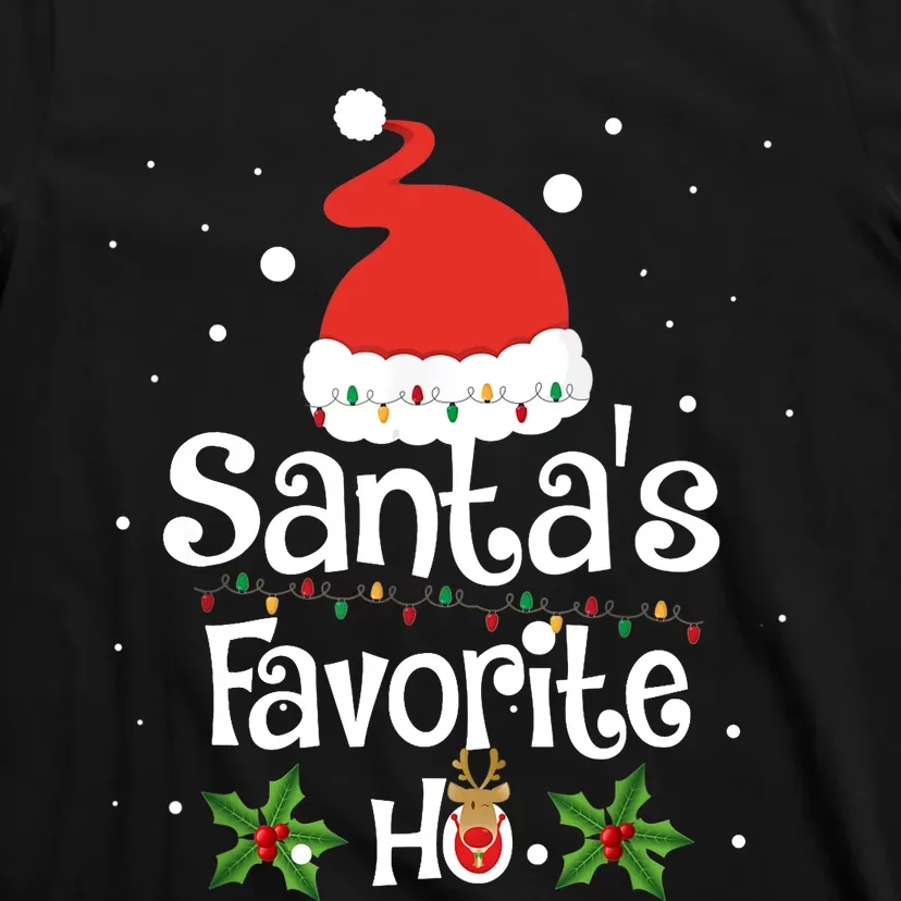 SANTA'S FAVORITE HO Xmas Christmas Santa Hat Lights Gifts T-Shirt