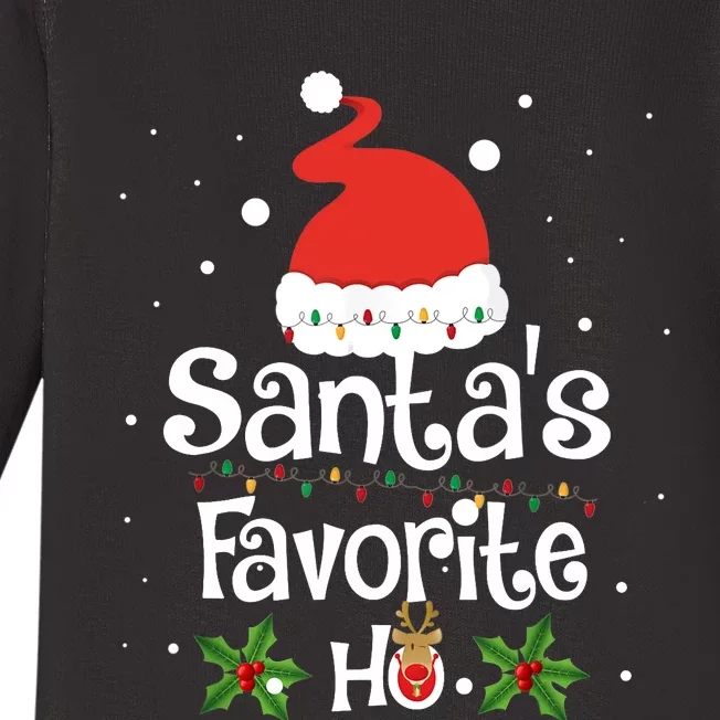 SANTA'S FAVORITE HO Xmas Christmas Santa Hat Lights Gifts Baby Long Sleeve Bodysuit