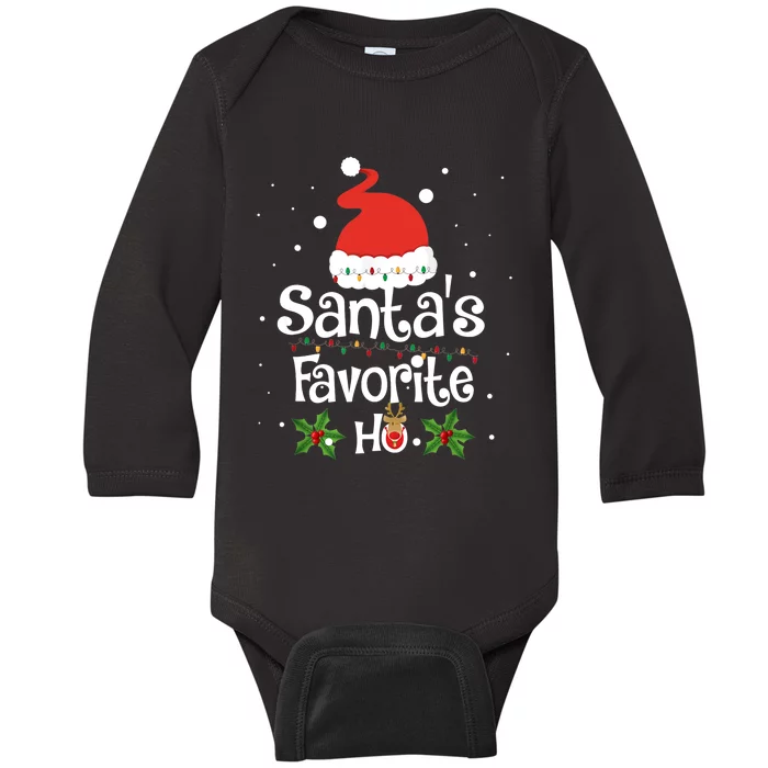 SANTA'S FAVORITE HO Xmas Christmas Santa Hat Lights Gifts Baby Long Sleeve Bodysuit