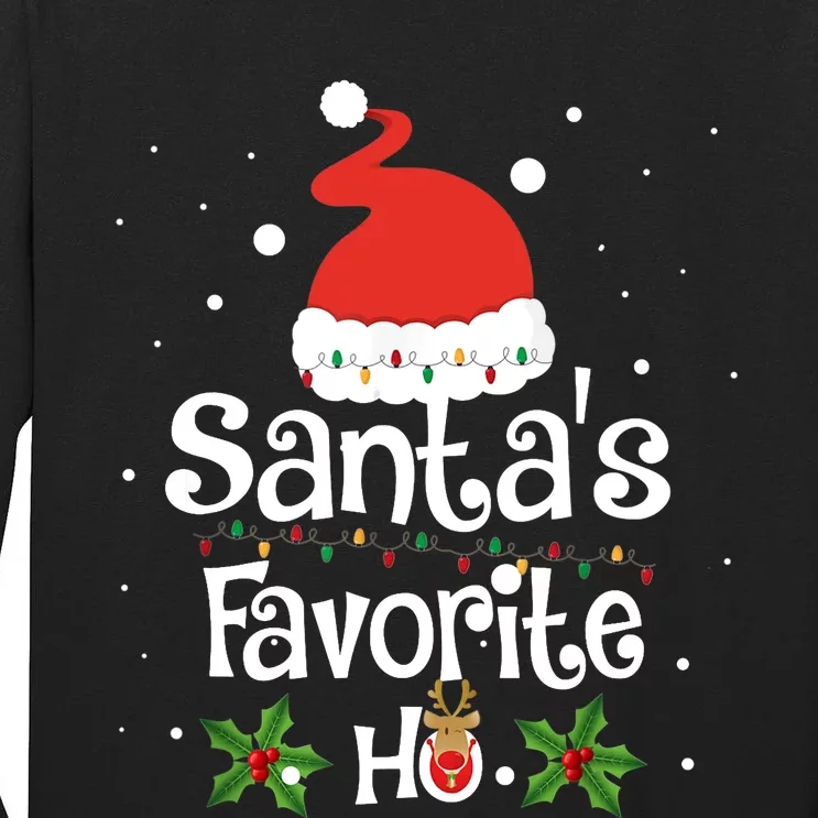 SANTA'S FAVORITE HO Xmas Christmas Santa Hat Lights Gifts Tall Long Sleeve T-Shirt