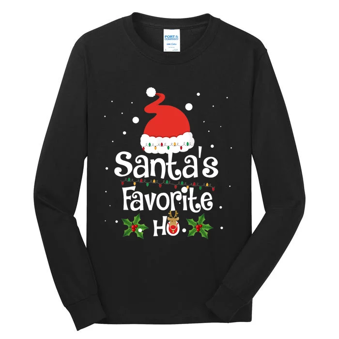 SANTA'S FAVORITE HO Xmas Christmas Santa Hat Lights Gifts Tall Long Sleeve T-Shirt